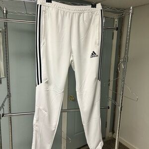 Adidas Mens White Joggers with Black Stripes